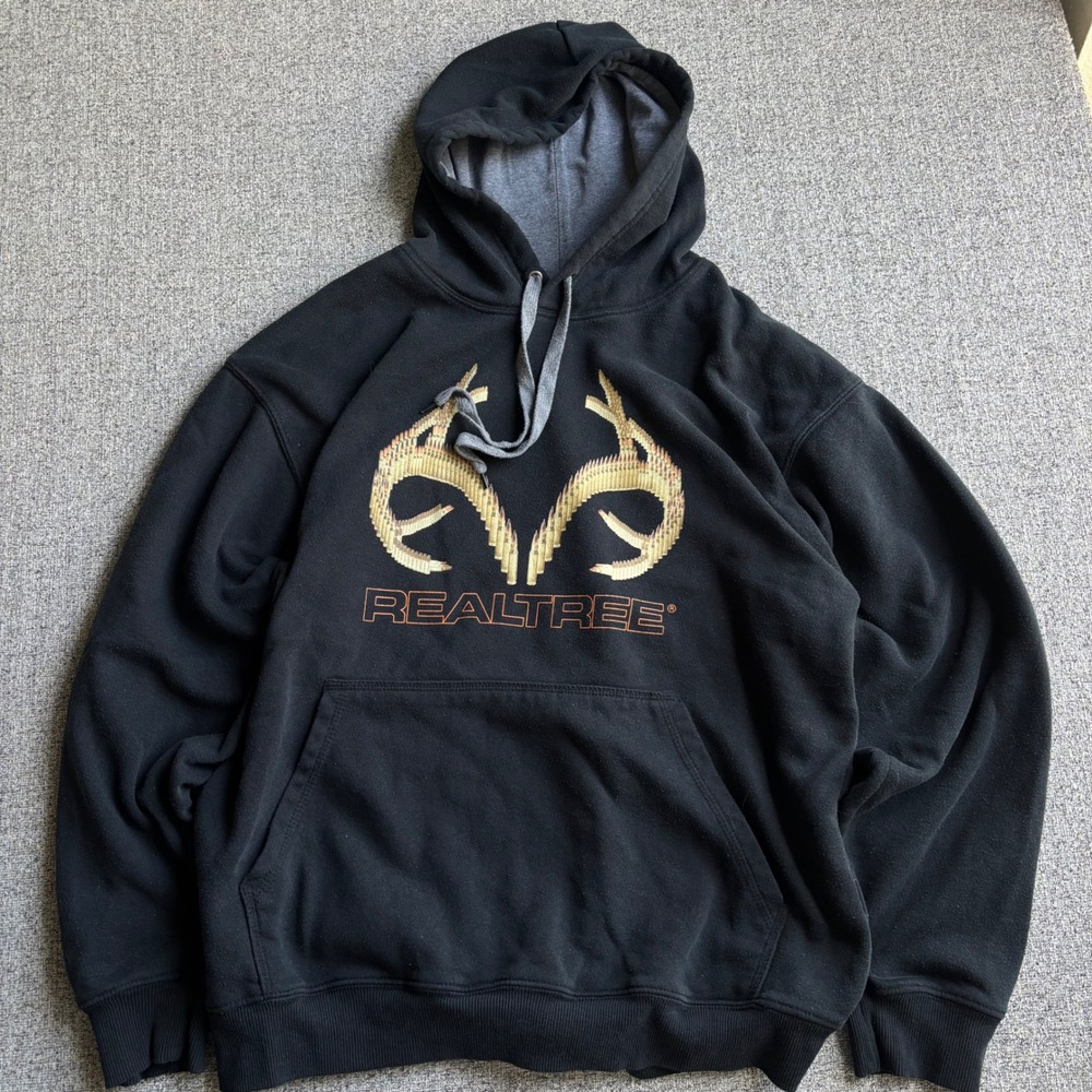 Realtree Hoodie Mens Large Black Bullet Antler Graphic Sweatshirt Outdoor Hunter